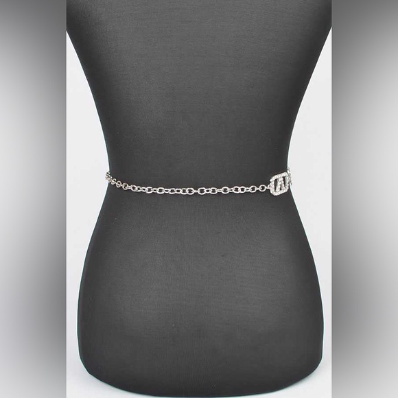 Plus Size Rhinestone Silver & Gold Metal Chain Adjustable Statement Belt - Picture 5 of 6